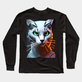 Cyberpunk Cat - Modern Digital Art Long Sleeve T-Shirt